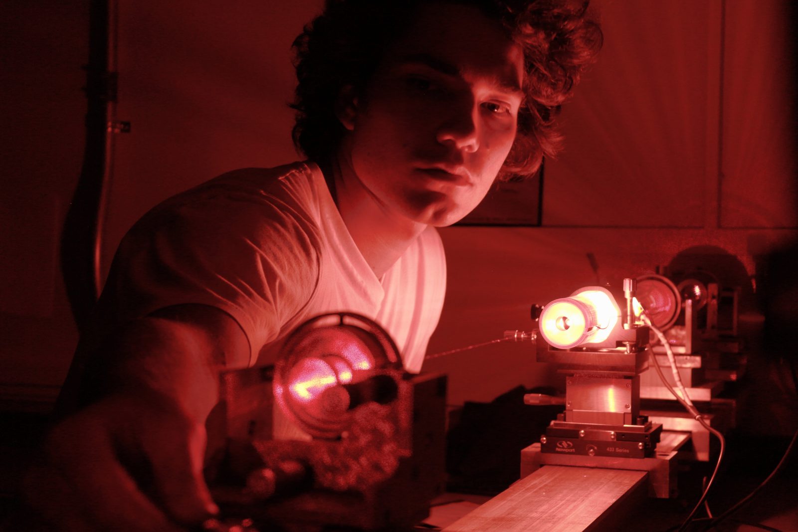 Optics bench with a laser